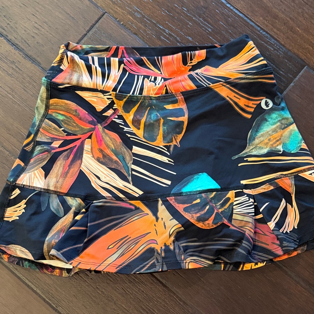 Black Tropical Print Ruffle Hem Skirt